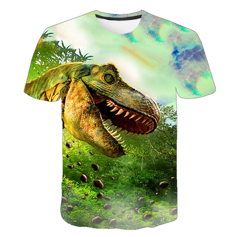 T-shirt à Manches Courtes pour Enfant Garçon et Fille, Décontracté, avec Dessin Animé de Dinosaure, en 3D, à la Mode, pour Été