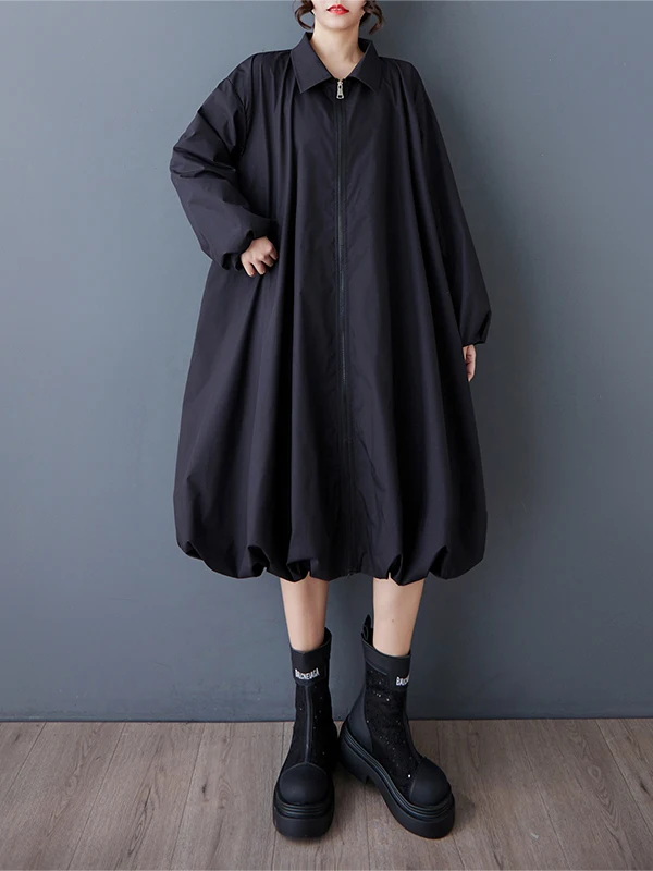 plus Size Women's Spring Summer New Pure Color Midi irt Dr Loose Versatile Long Sve Lantern Dr  Dr