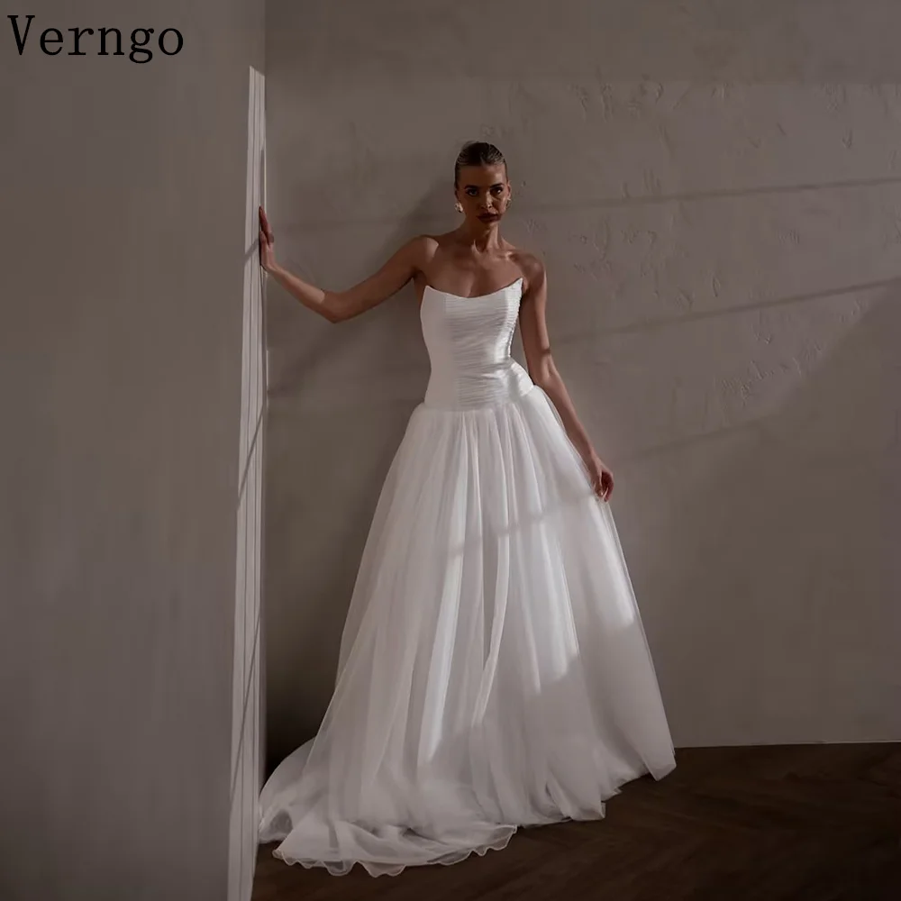 

Verngo Simple Tulle WEdding Dresses Strapless A Line Modern Bride Dresses Women Classy Bridal Gowns Customized