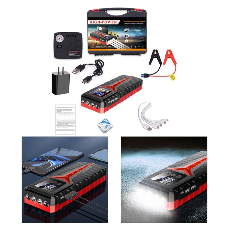 

229800mAh 12V Lithium Jump Starter Box, Car Battery Boosters Pack, Portable Power Bank Charger with LED Light