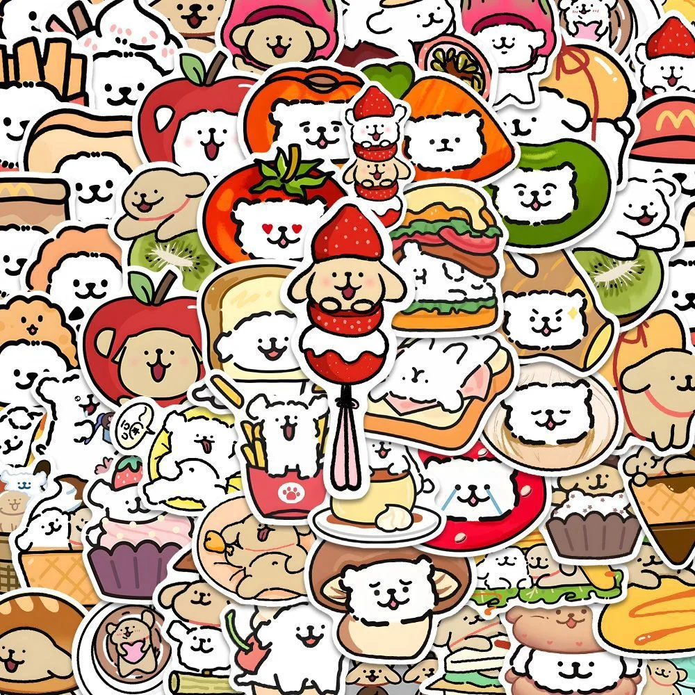 81 Food Puppies High-value Cute Stickers Sticky Notes Notebook Material Decorative Suitcase Waterproof Stickers