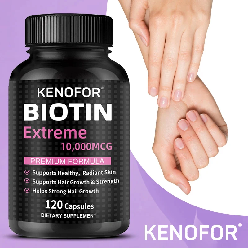 

Biotin 10,000 Mcg, 120 Capsules - Energy, Metabolism, Promotes Healthy Skin, Nails & Hair - Super High Potency - Non-GMO