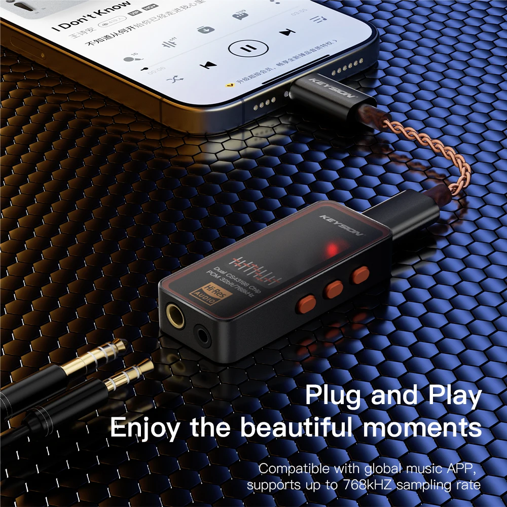 KEYSION 듀얼 DAC 오디오 하이파이 디코더, iOS 안드로이드용 EQ 헤드폰 앰프, USB C타입-3.5 4.4 조정, 768KHz DSD256, CS4…