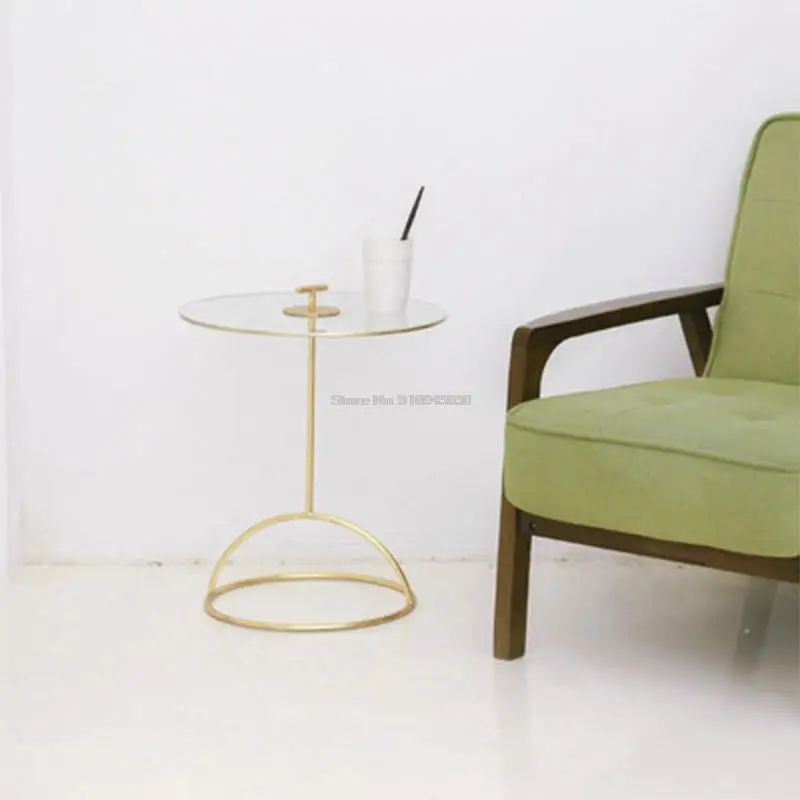 Simple Household Golden Round Table Tempered Glass Small Coffee Table Electroplating Process Movable Sofa Side Table