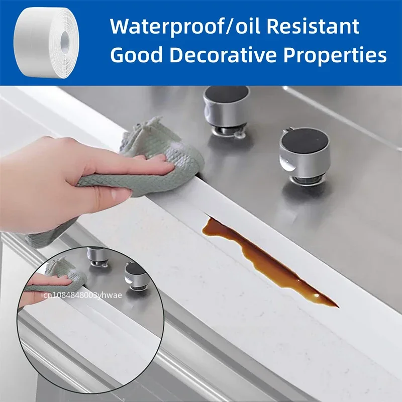 1 Roll PVC Sealing Tape For Bathroom Kitchen Caulk Strip Tape Self Adhesive Waterproof Wall Stickers Mold Proof Sealing Tapes