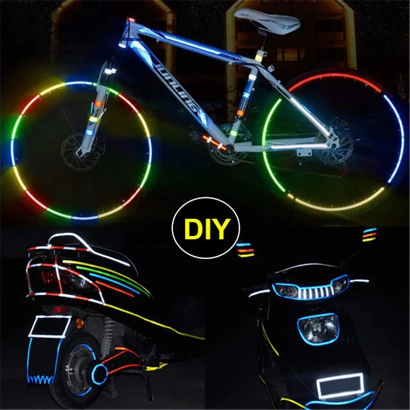 Reflective Car Stickers High Visibility Bicycle Reflectors Tape 1cm*8m Self-Adhesive Night Safety Warning Strips For Bike Helmet