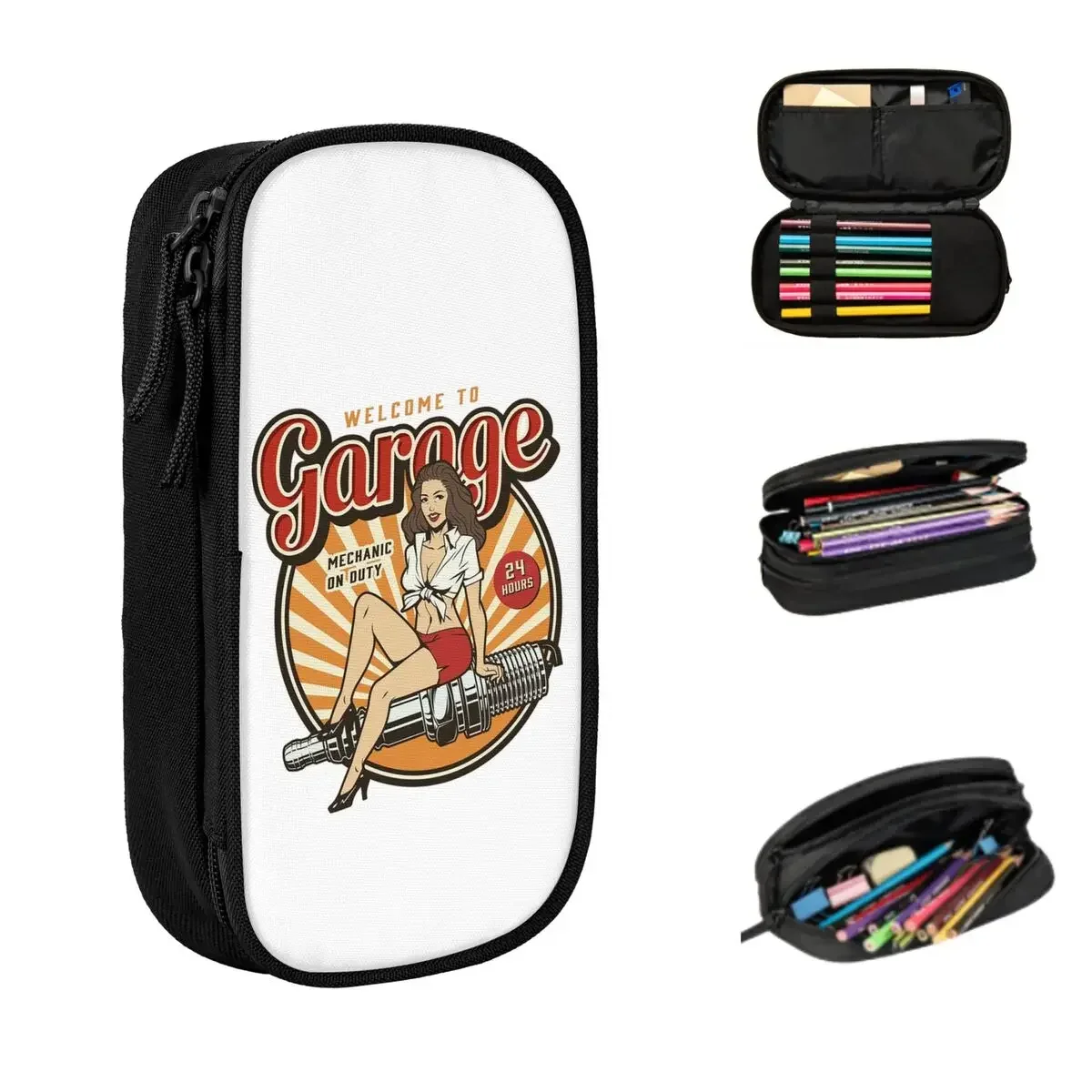 

Добро пожаловать в гараж Pinup Girl Пеналы большой емкости Сумки для ручек Коробка для ручек Пенал для мальчиков Девочек Студентов Канцтовары Школа