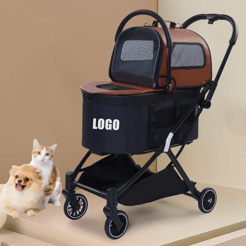 Outdoor Luxury Foldable Portable 4 Wheels Pet Carrier Trolley Travel Carriage Cat Dog Pet Stroller