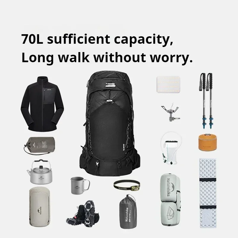 Naturehike Outdoor Backpack 70L Large Capacity 2in1 Hiking Bag Waterproof Travel Camping Climbing Rucksack With Rainproof Cover