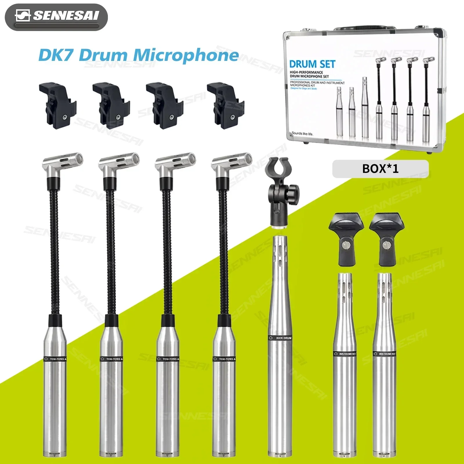 NEW！DK7 Aluminum Box 7-Piece SR20LS SR25 DM20/High Quality All Condenser Drum Microphone 7 Sets Ultra High Recording Fidelity