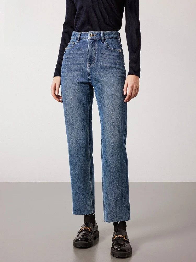 

Navigare High Waist Slim Fit Ladies Jeans Spring Elastic Casual Cotton Polyester Blend Denim High Waist Slimming Tube Pants