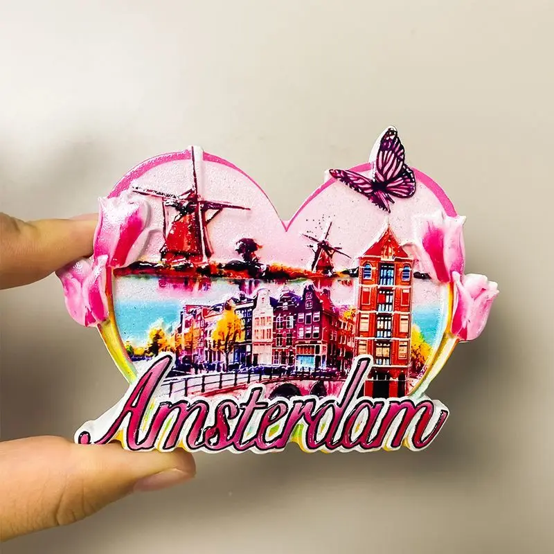 

3D Resin Amsterdam Windmills & Tulips Fridge Magnets - Cute Decorative Refrigerator Magnets - Super Strong Magnets