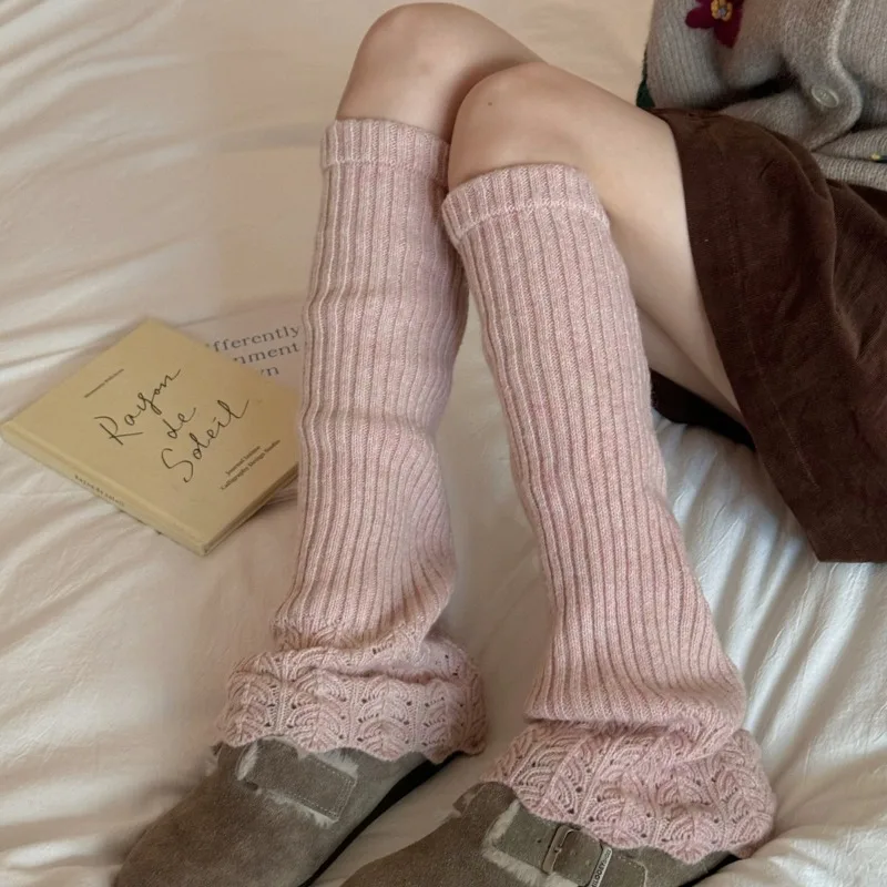 Einfarbige gestrickte Beinschützer für Damen, weiche Damen-Schuhüberzüge, atmungsaktive und dicke Damenstiefel, gestapelte Socken, Fußwärme