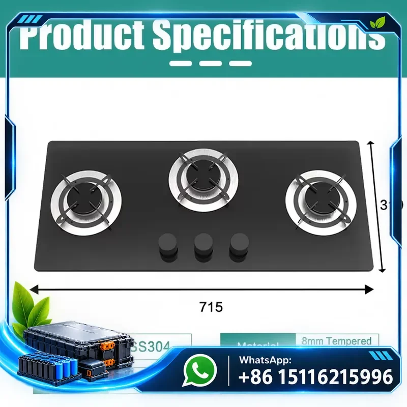 JDA Multifunctional Three-port Gas Stove Black Tempered Glass Recessed Cooker Suitable for RV Caravan Mobile Kitchen