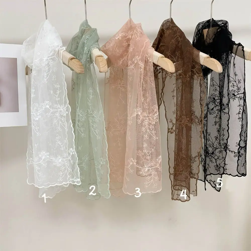 Casual Retro Women's Lace Scarf Long Embroidered Flower Sunscreen Shawl Korean Version Female Headscarf