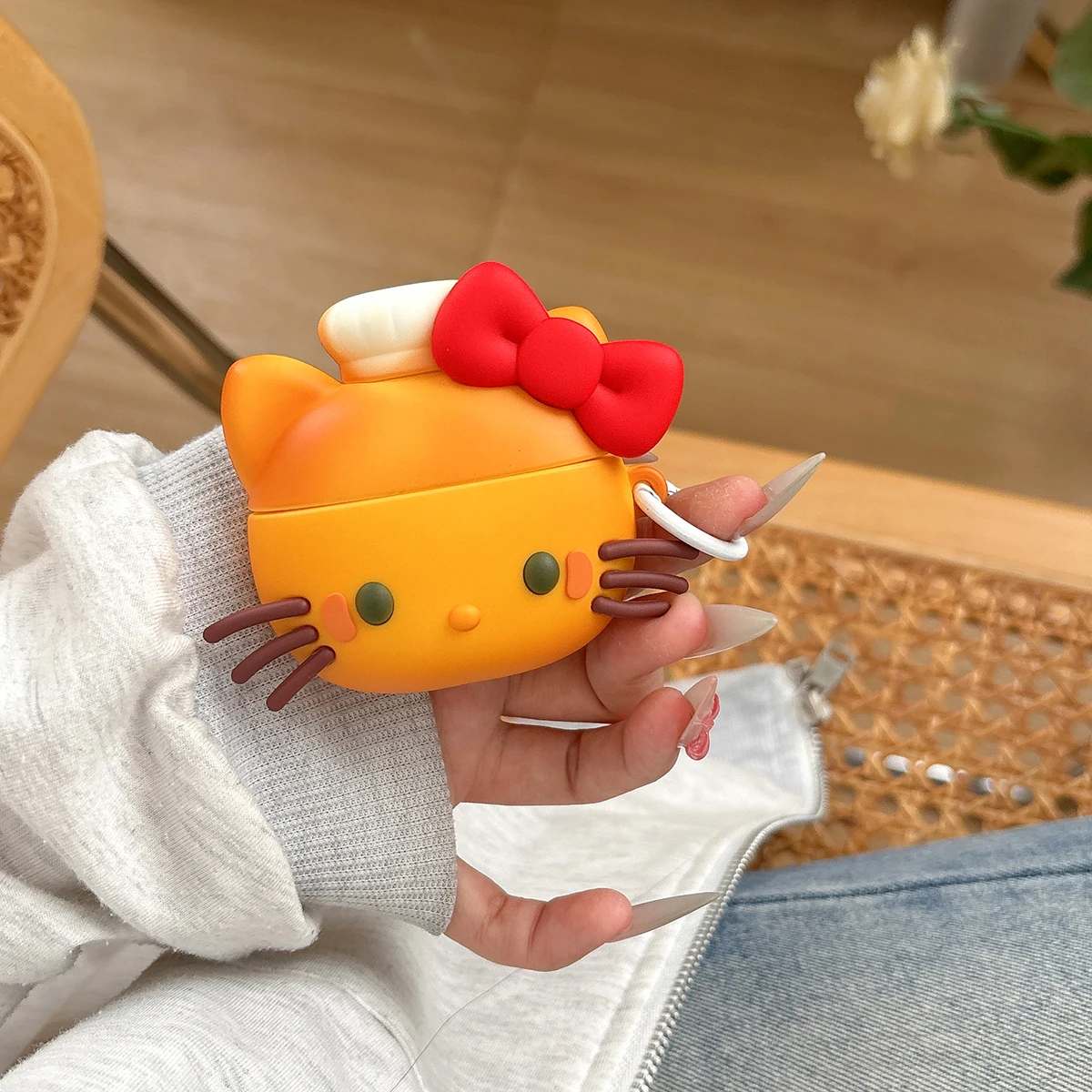 

New Chef Sanrio For Hello Kitty 3D Bow Tie Stereoscopic Silicone For Airpods 4,1,2,3,Pro,Pro2 Plastic Drop Proof Headphone Cover
