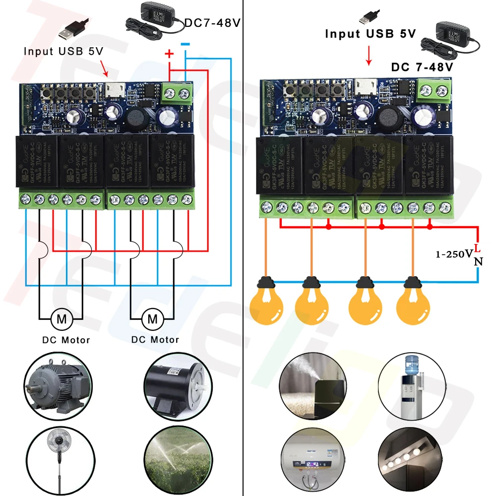 WiFi Ewelink Smart Switch DC 12V 24V 48V Wireless Remote Control 4CH Relay Module with Timing,Works with Alexa / LED /Motor /DIY