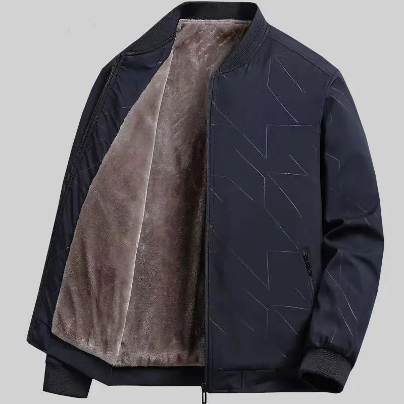 

Men's Korean-style Fashionable Printed Baseball Collar Jacket Autumn Winter Jacket Business Slim-fit Fleece Lined Thickened Coat