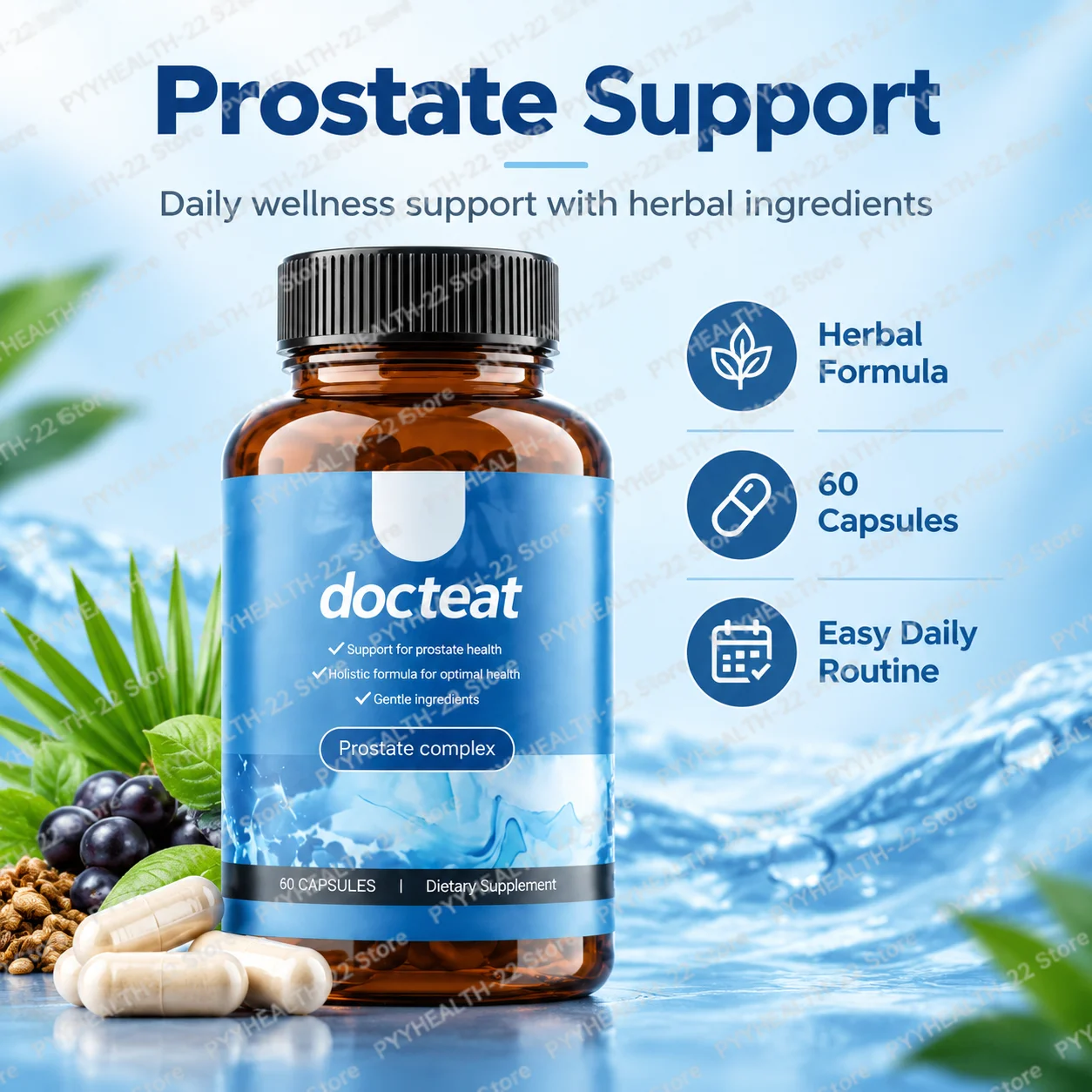 Supports Healthy Urinary Flow & Male Daily Comfort, Wellness Complex Capsules with Saw Palmetto & Pygeum Extract, 60 Capsules