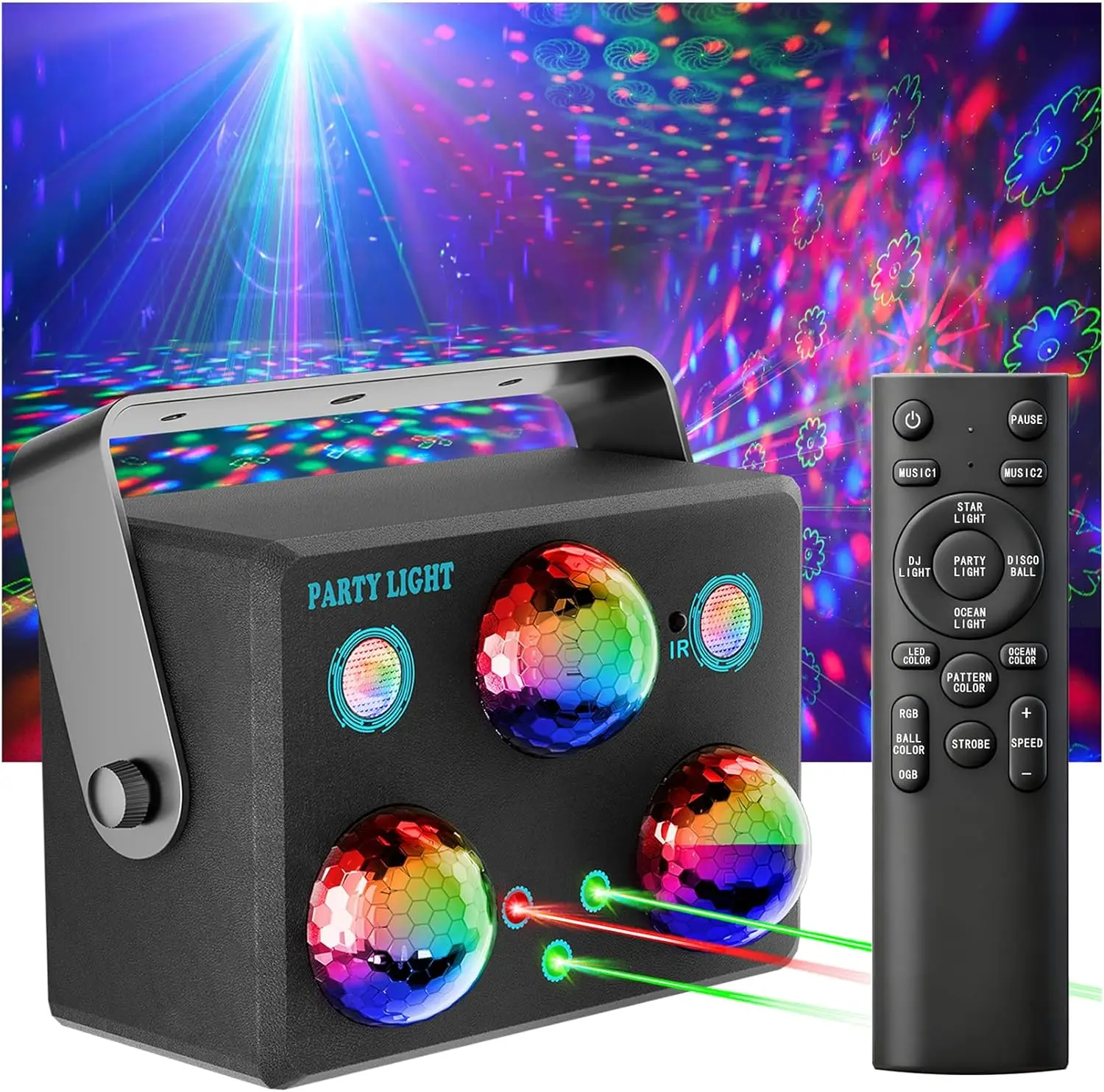 

6 in 1 Disco Ball Party Lights with Remote Control, Sound Activated Music Sync, RGB Color Changing