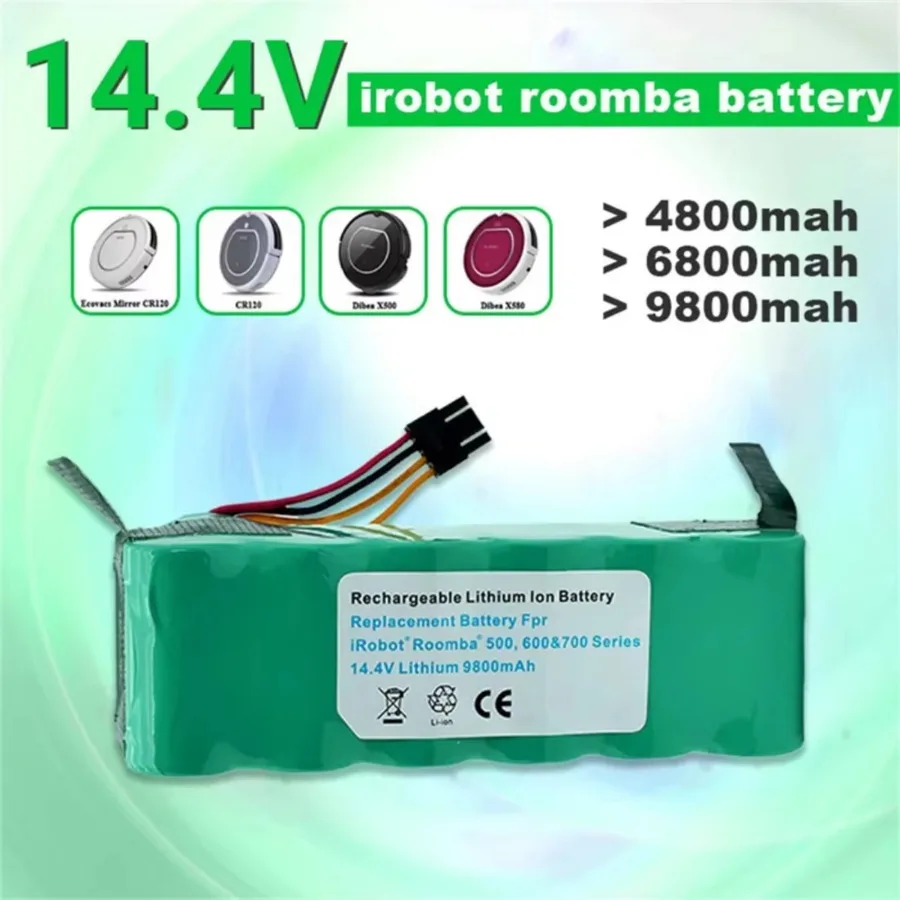 Vacuum Cleaner Batteries, 14.4V, 9800mAh Batteries, Panda x500, Dibea x500, x580, x900, Haier T322, T321, T320 CR120 CR121 CR540