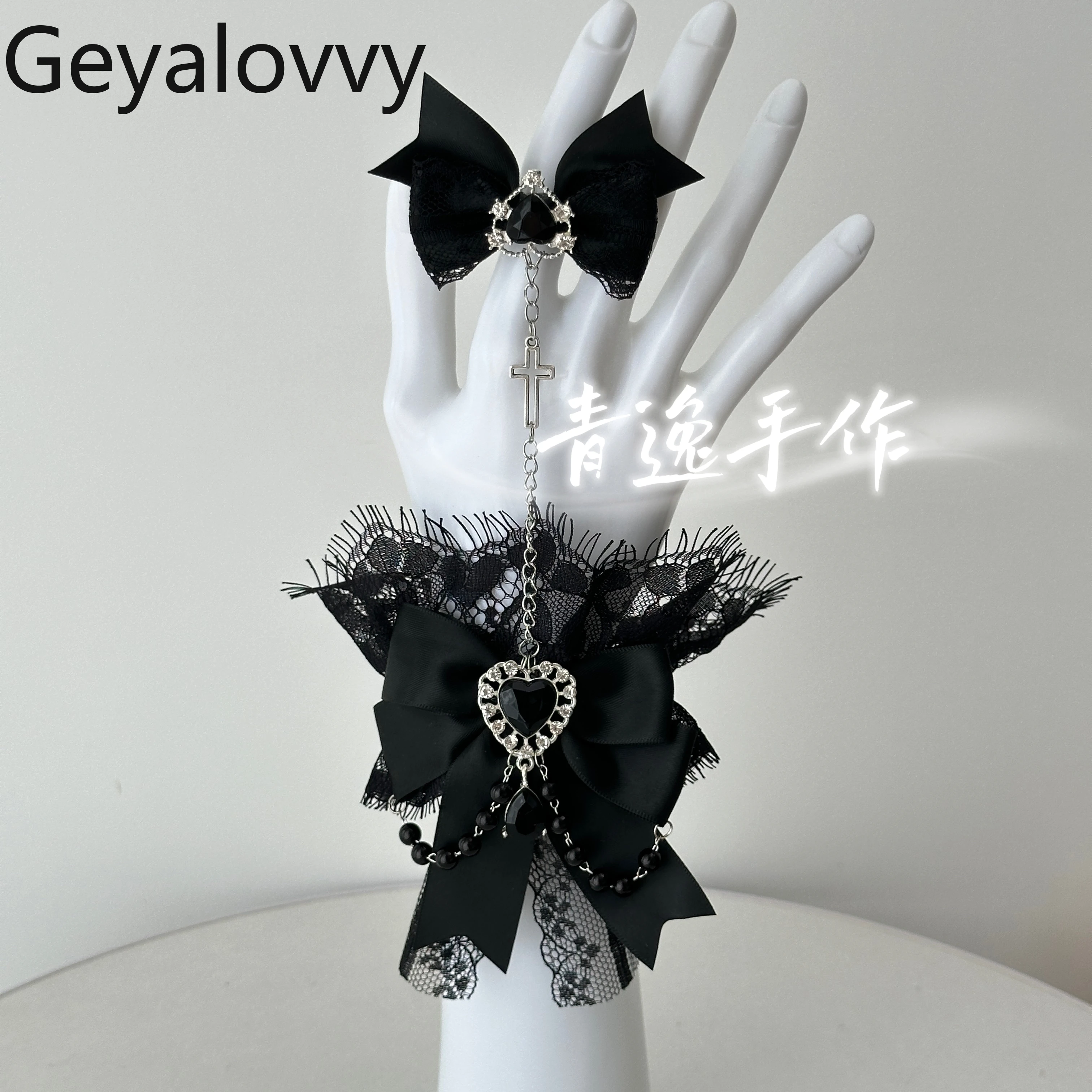 Japanese Gothic Subculture Lace Sleeves Lolita Sweet Girl Bow Hand Accessories Gorgeous Solid Color Versatile Arm Sleeves
