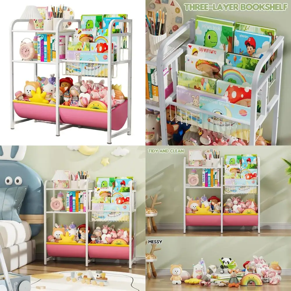 

3-Tier Kids Book and Toy Organizer, Montessori-Inspired Storage for Nurseries, Playrooms, and Bedrooms