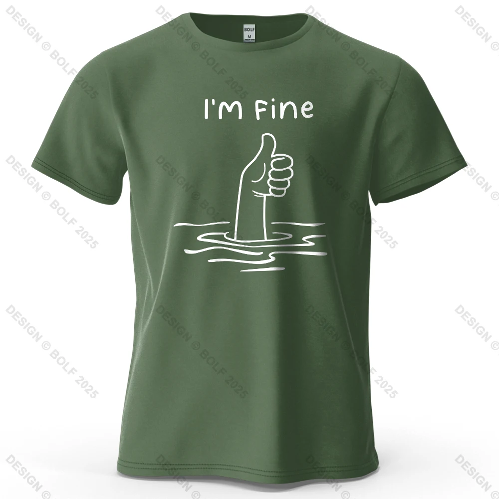 I'm Fine Lustiges bedrucktes Herren-T-Shirt aus 100 % Baumwolle, übergroße, minimalistische Cartoon-Grafik-T-Shirts für Damen, Tops, T-Shirts, Streetwear