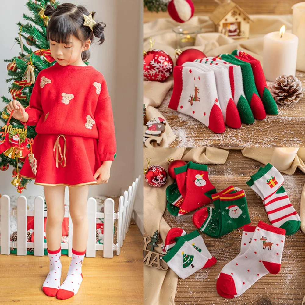 

Children's Christmas Terry Socks Plush Thick Warm Omfortable Cartoon Santa Snowflake Baby Boys and Girls Med Tube Sock
