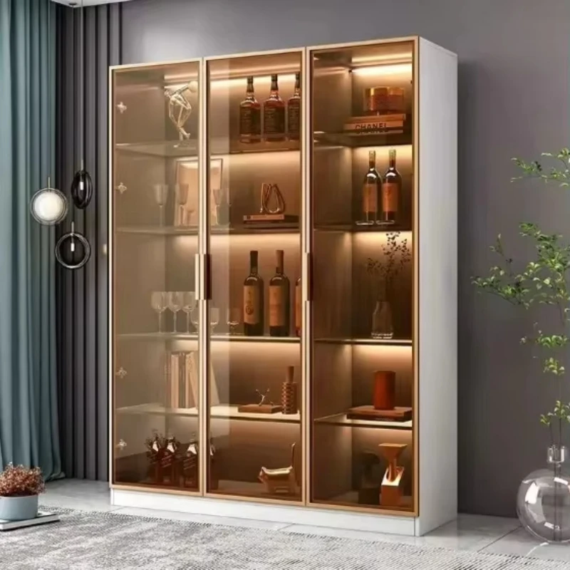 

Glass door wine cabinet light luxury high-end living room wall wine rack dining room simple floor display cabinet