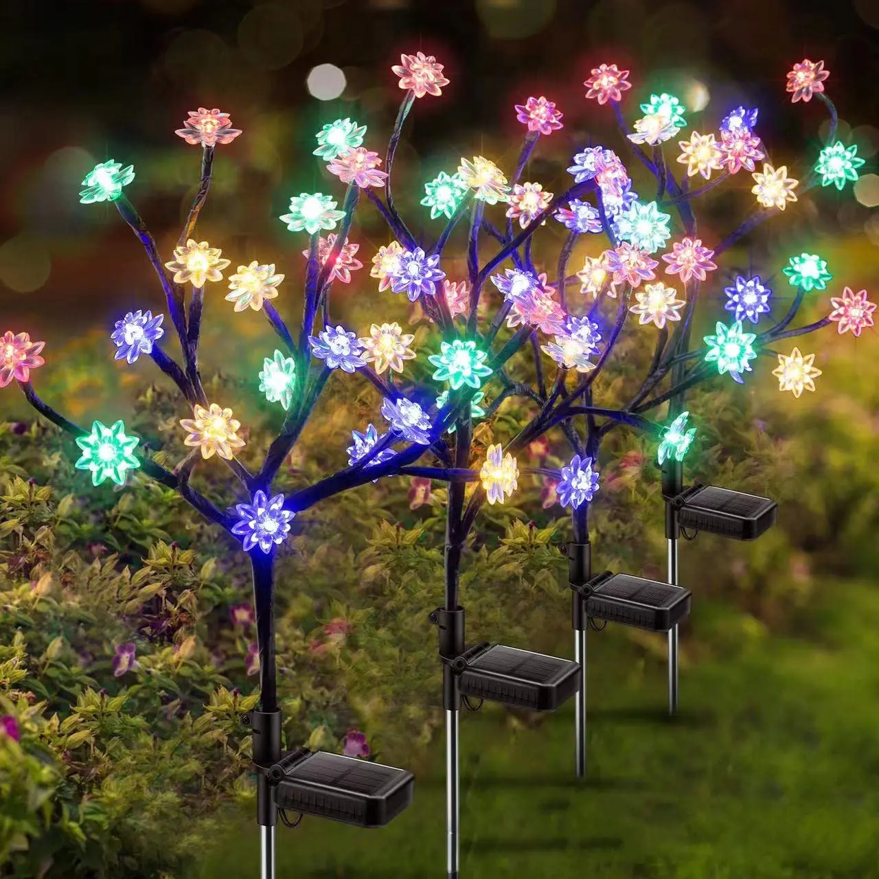 Solar Powered Flower Lamp Garden Lights Outdoor Waterproof Colorful Solar LED Fairy Light for Yard & Garden Landscape Decoration