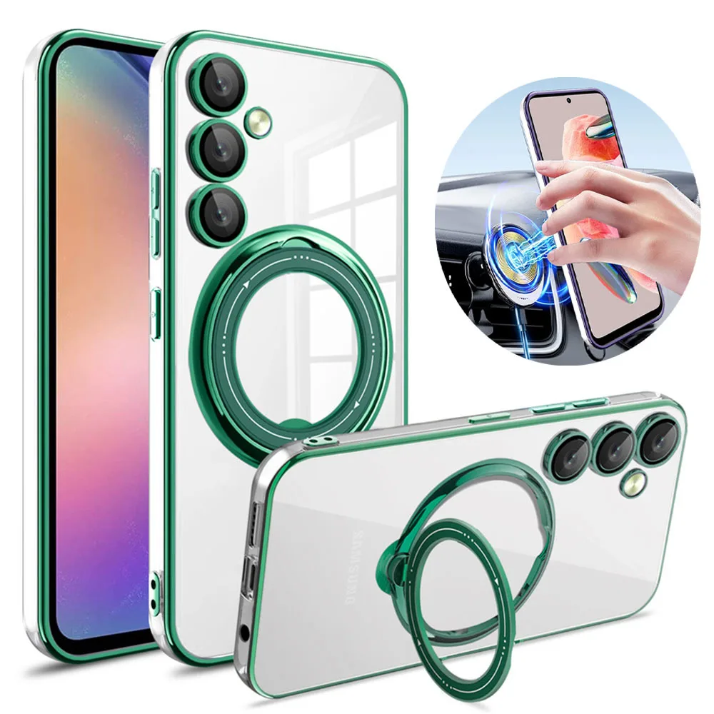 Magnetic Suction Case For Samsung Galaxy S24 23 22 Plus Ultra A12 A13 A14 A52 A52S A23 A24 A34 A54 360 Rotation Stand Ring Cover