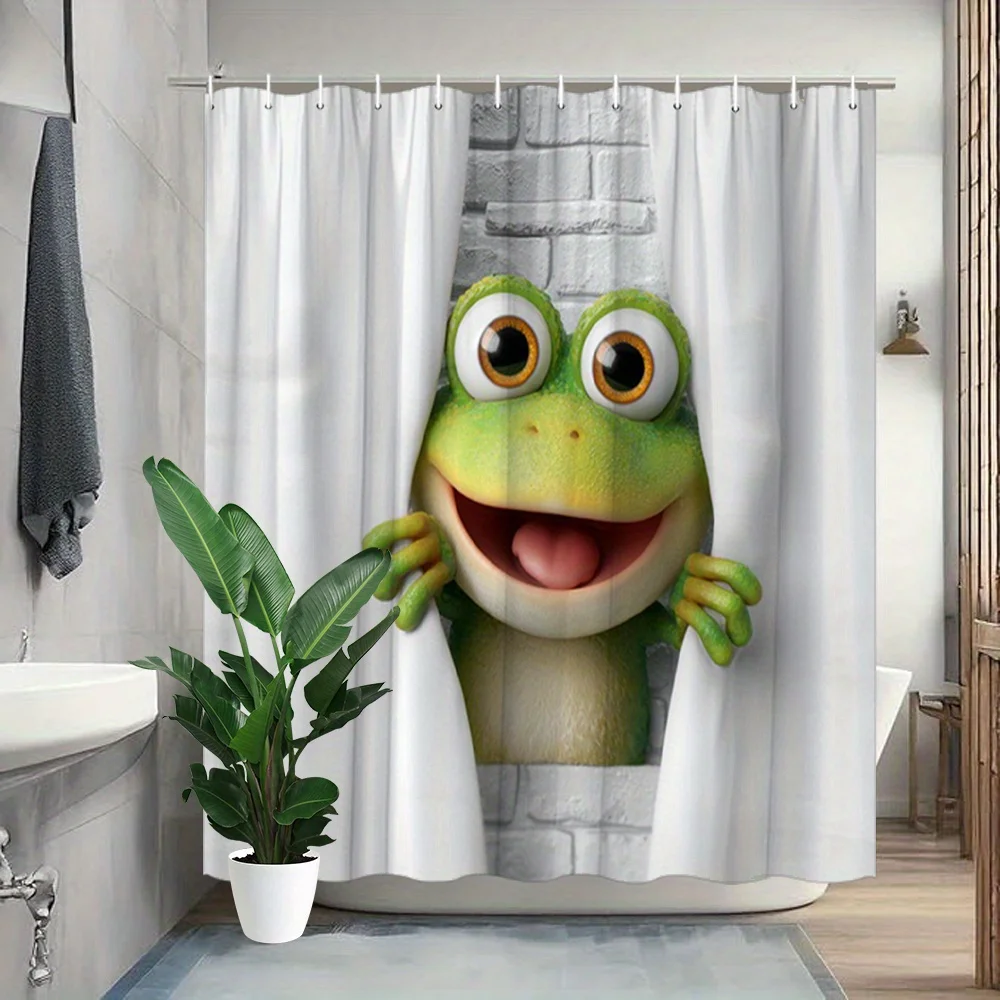Cute Frog Face Shower Curtain Funny Bathroom Decor Novelty Tropical Green Pond Scene Shower Curtain