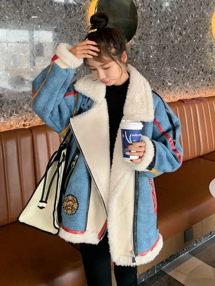 Autunno Inverno Nuovi cappotti Donna Giacca calda in cashmere Patchwork Appliques High Street Allentato Ladies Chic Outwear Cappotti femminili