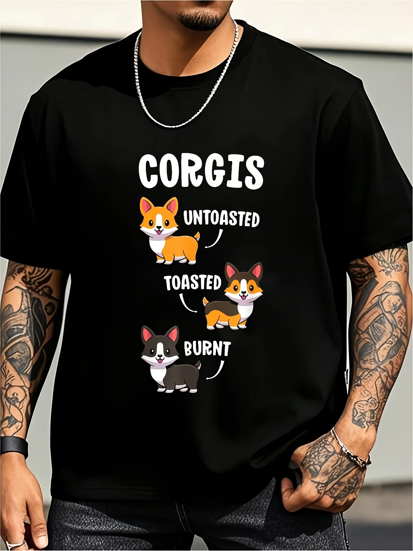 Men's Fun Corgi Dog Welsh Language Graphic T-Shirt, Soft and Breathable Crew Neck T-Shirt with Unburnt Corgi Dog Print, Lightweight Casual Shirt, Suitable for Hiking, Training, and Casual Wear, Plus Size Retro Casual Crew Neck Printed T-Shirt, Unisex