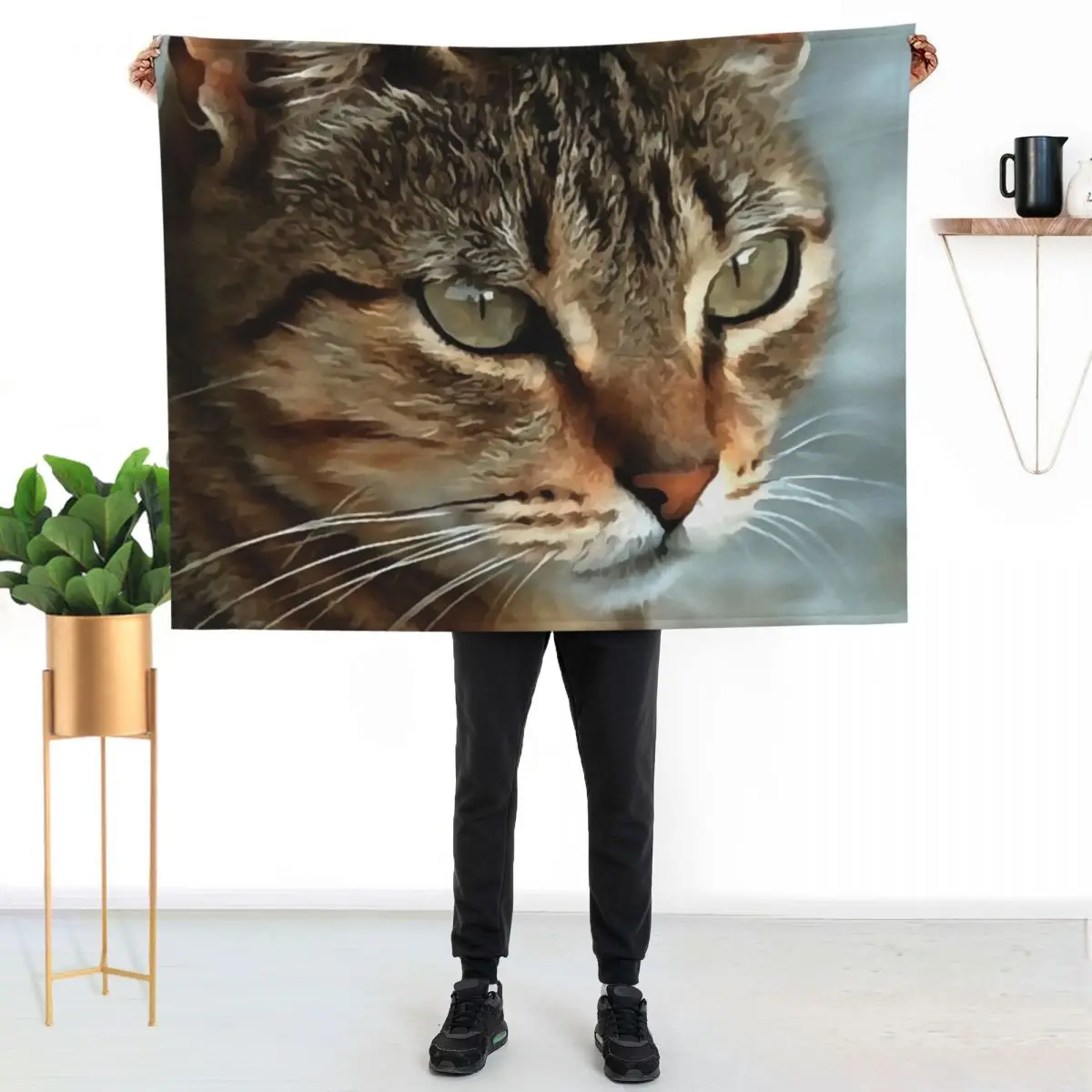 

Stunning Tabby Cat Acrylic Pet Portrait Throw Blanket Cozy Throw Blanket for Bed Sofa Chair