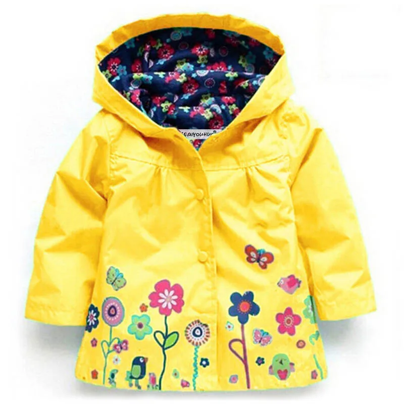 

2024 Kids Clothes Baby Boys Girls Winter Fall Flower Print Hooded Waterproof Zipper Long Sleeve Thick Warm Outerwear 3-10Y