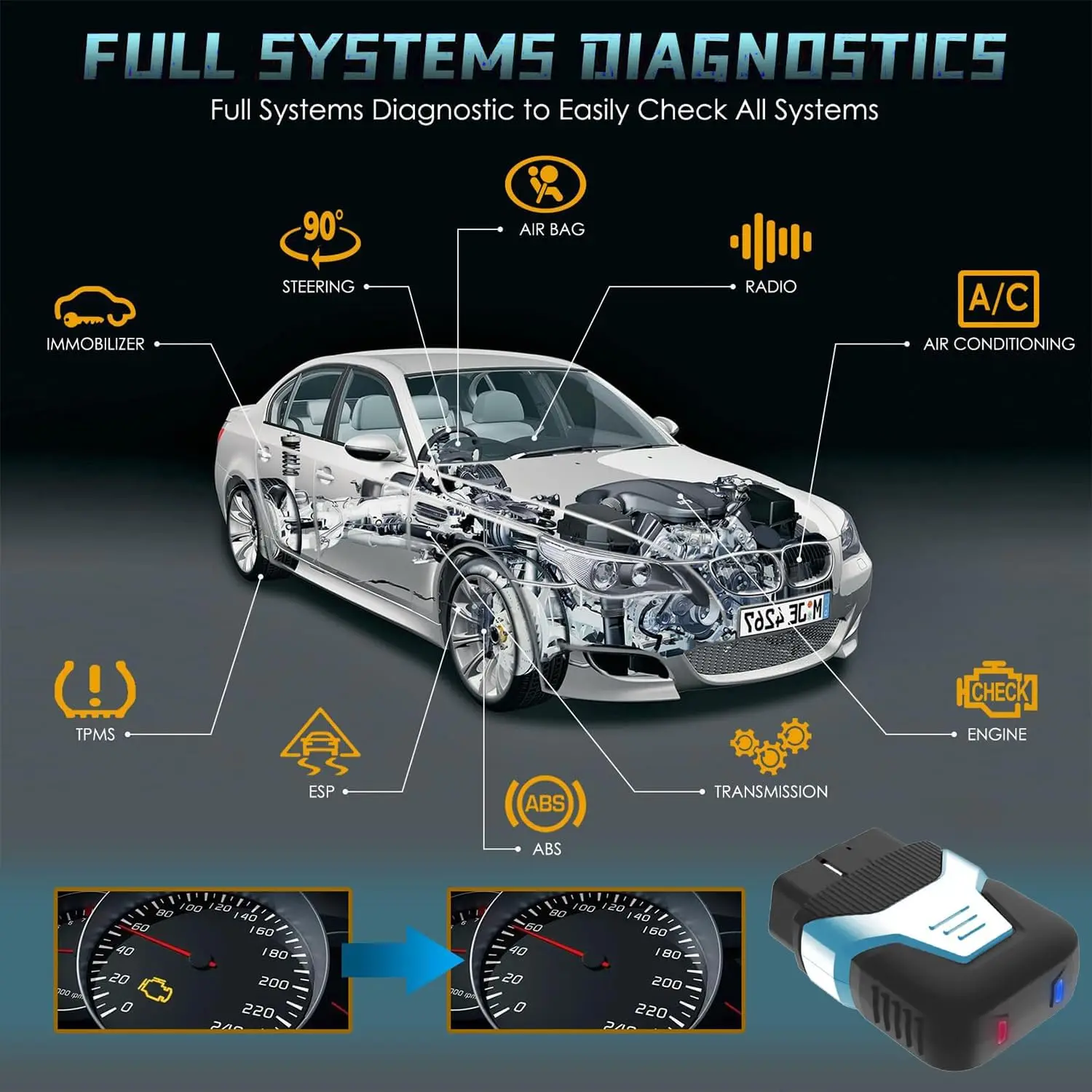 Z100 OBD2-Scanner Bluetooth 5.2, vollständiges Systemdiagnosetool, 9+ Reset-Funktionen, für iOS und Android