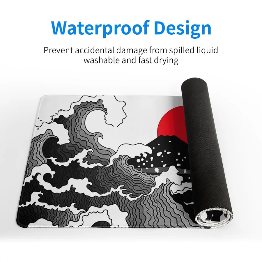 Podkładka pod mysz Japanese Red and Black Wave Gaming Mouse Pad Extended Large Mouse Mat Desk Pad Sea Texture NonSlip Rubber Base Wave Mousepad St