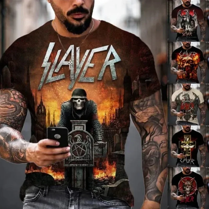 

Fashion Heavy Metal Rock Band Slayer 3D Printed Men's Casual Hip Hop Crew Neck Cool Short Sleeve Style T-Shirt Men's Clothing