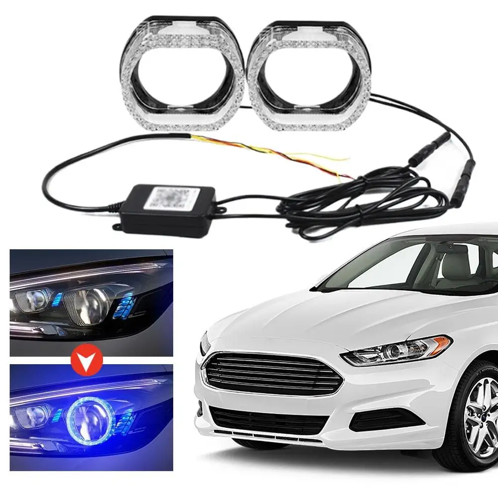 

2,5 "3" 5D Crystal WRGB LED Angel Eyes Halo Rings Прямоугольные чехлы DRL с указателем поворота Управление приложениями для автомобильных фар