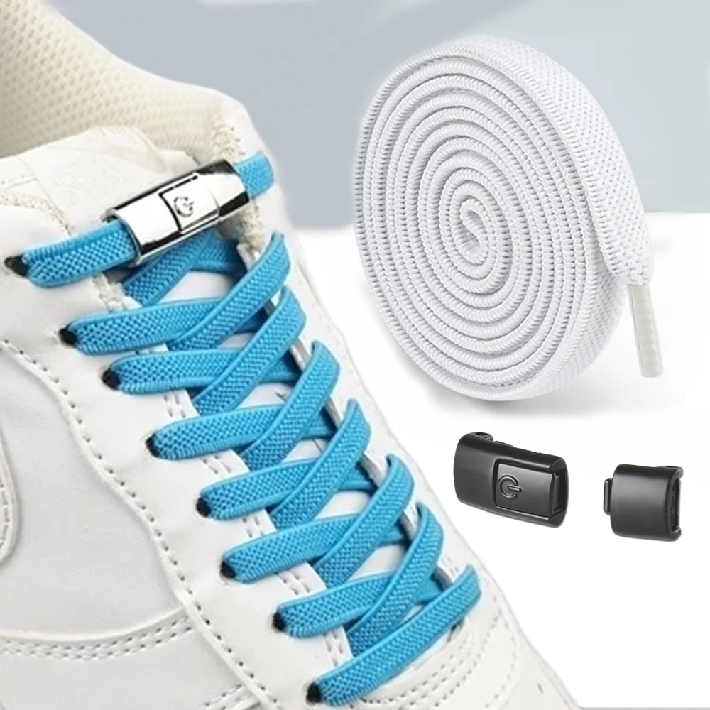No Tie Shoe Laces Press Lock Shoelaces Without Ties Elastic Laces for Sneakers Kids Adult 8MM Widened Flat Shoelace for Shoes