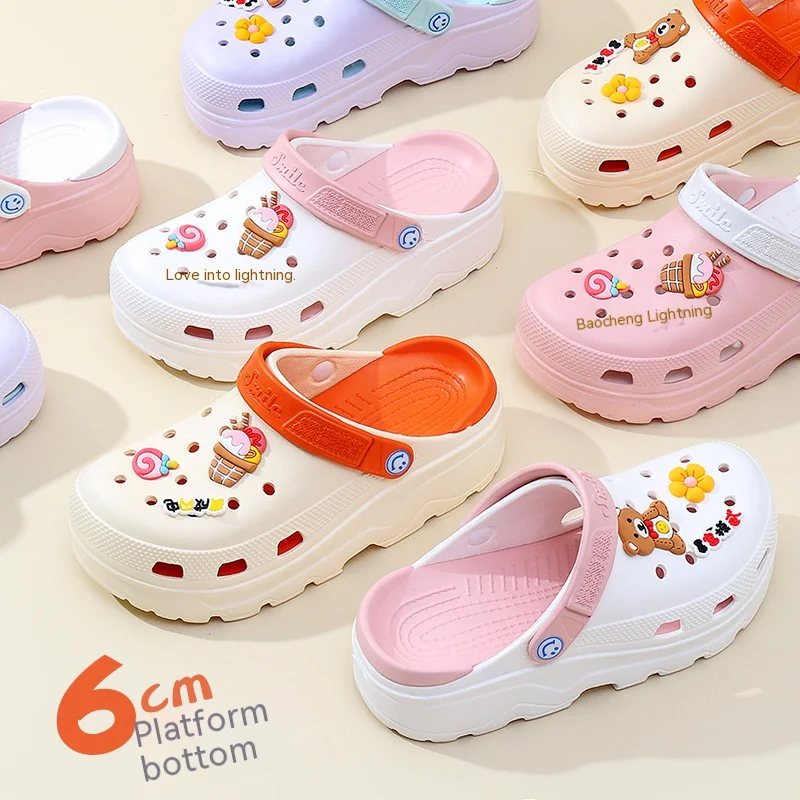 여성용 DIY 샌들 만화 캐주얼 슬라이드 나막신 두꺼운 플랫폼 슬리퍼, 실내 야외 슬리퍼, 비치 신발, 숙녀 플립 플롭, 정원 