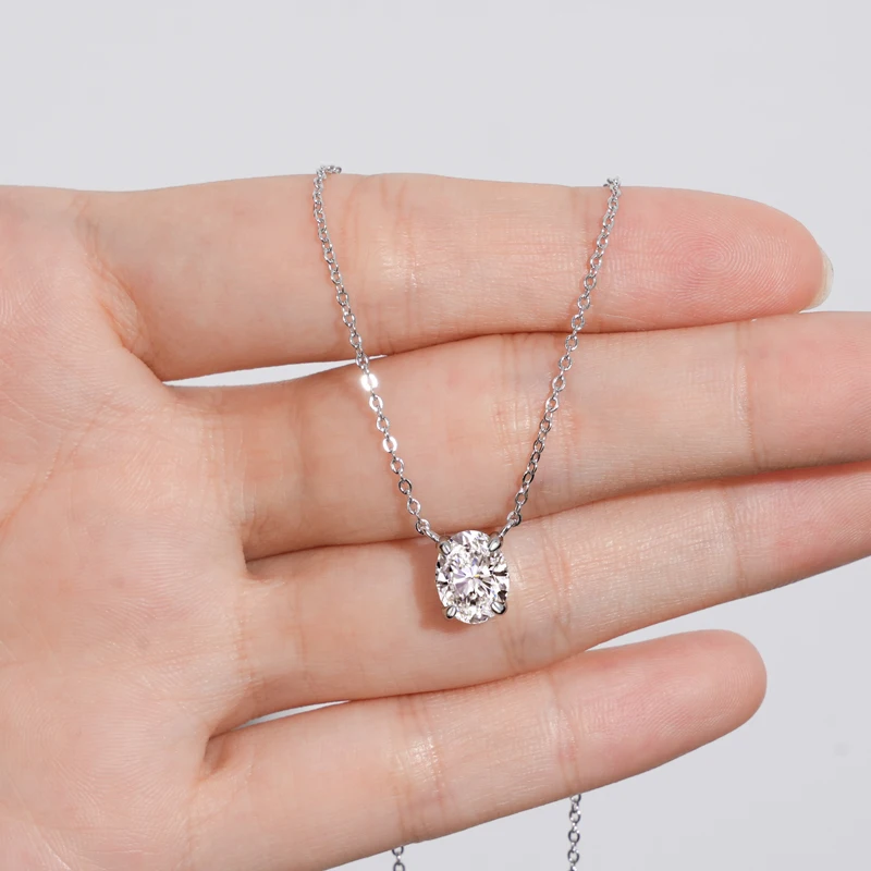 Anziw Oval Cut 2.0CT Moissanite Pendant Women's Necklace Real 925 Silver Chain Jewelry Gift for Wedding Birthday Party Valentine