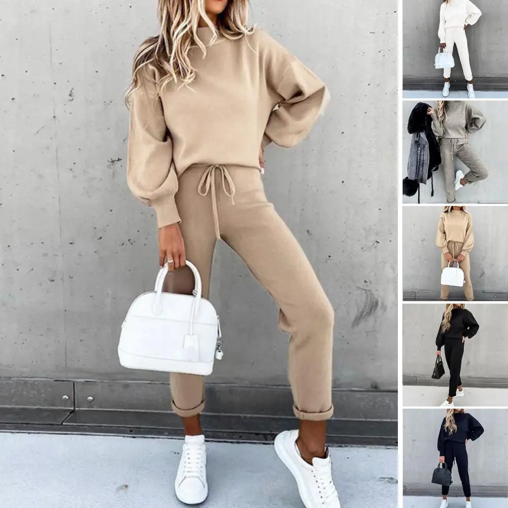 Solid Tracksuit Women Two Piece Set Autumn Clothes Oversize Sweatshirt Top and Stacked Pants Jogging Suit Female Leisure Outfits