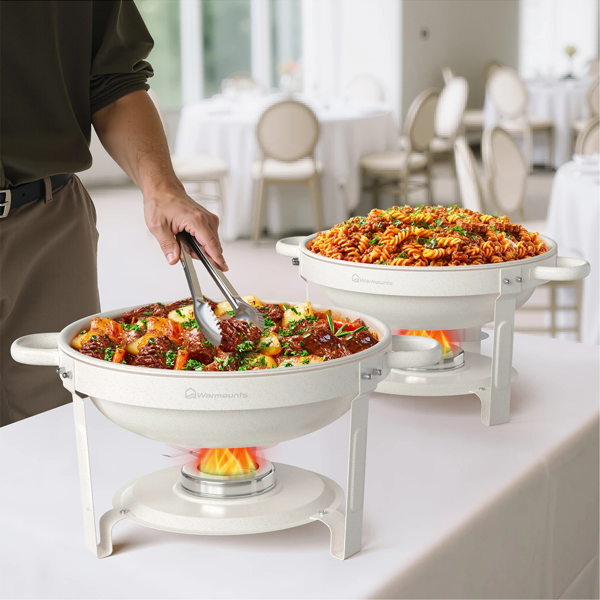 

2/4 Pack White Chafing Dishes for Buffet 5QT Round Stainless Steel Chafing Dish Set for Home Parties Christmas Buffet Warmer Set