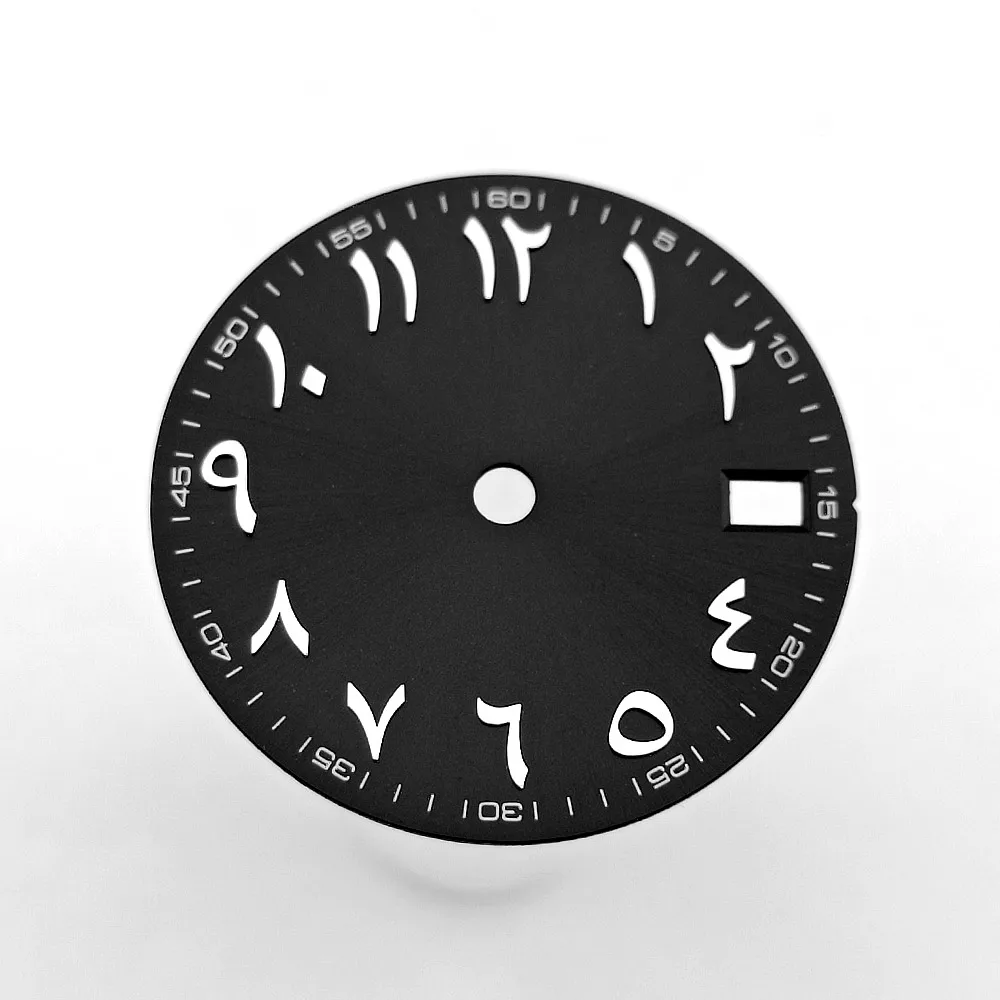 28,5-mm-Zifferblatt, passend für NH35-Uhrwerke, Zifferblätter mit römischen Ziffern, schwarz, silber, grün, blau, Uhrenteile, Zubehör, personalisiertes Zifferblatt mit Namen – Detail 3