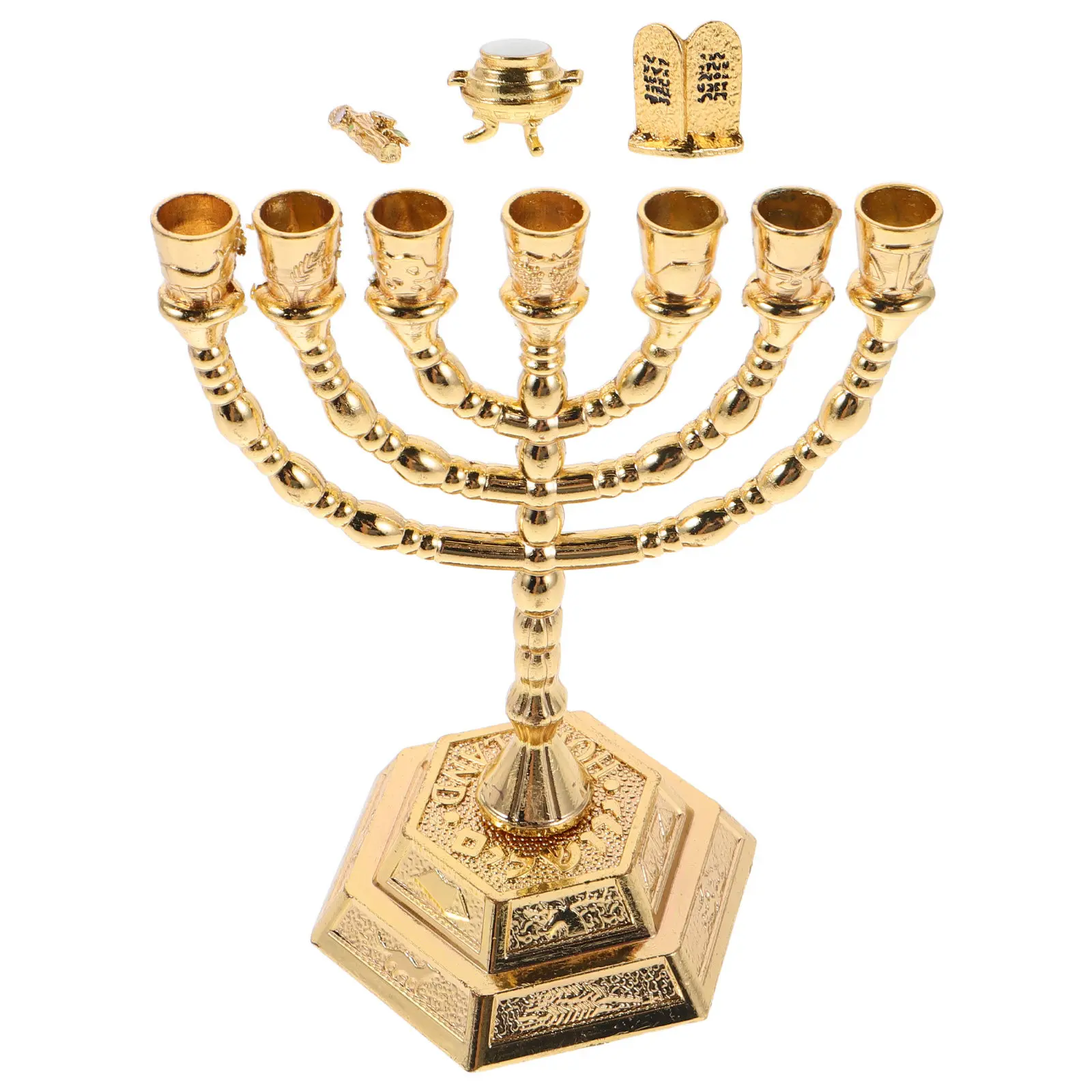 Jewish Menorah Candle Holder 7 Branch Shabbat Hanukkah Table Decor Ark Covenant Style Centerpiece