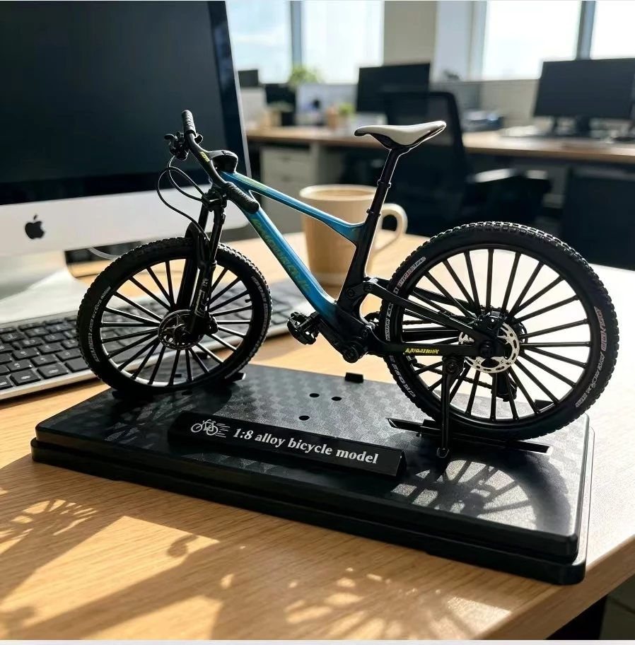 1:8 Scale Alloy Mountain Bicycle Model Ornament With Display Base, Realistic Desk Home Decor Collectible Gift For Cycling Fans