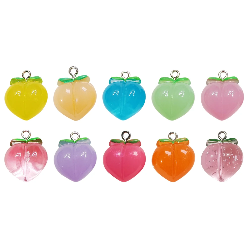 10pcs 3D Peach Flat Resin Charms Pendant DIY Earrings Fruit Pendants Keychain Decoration Transparent Links Hanging Ornaments